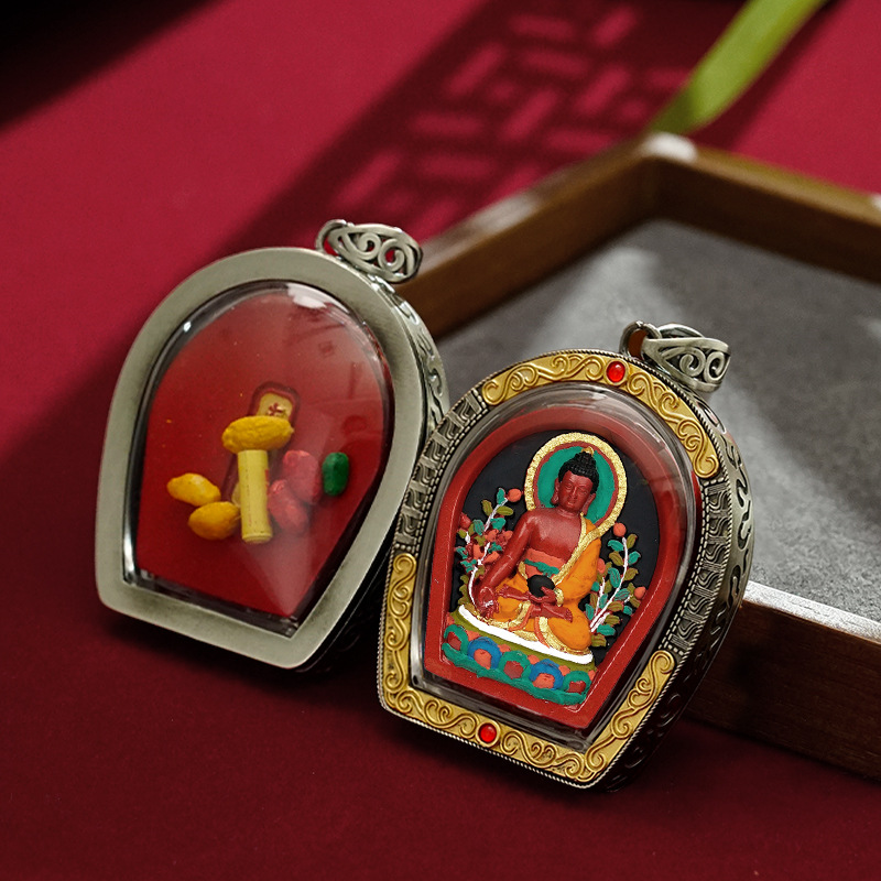 Cinnabar Hand-Painted Thangka Tibetan Pendant