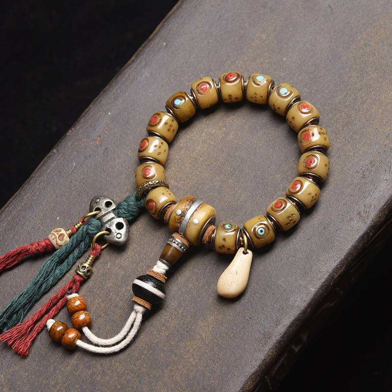 Tibetan Yak Bone Carved Barrel Bead Bracelet