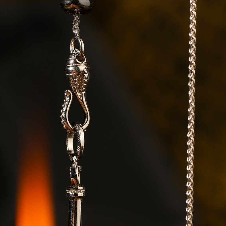 Tibetan Style Pure Silver and White Gold Dharma Horn Universal Necklace