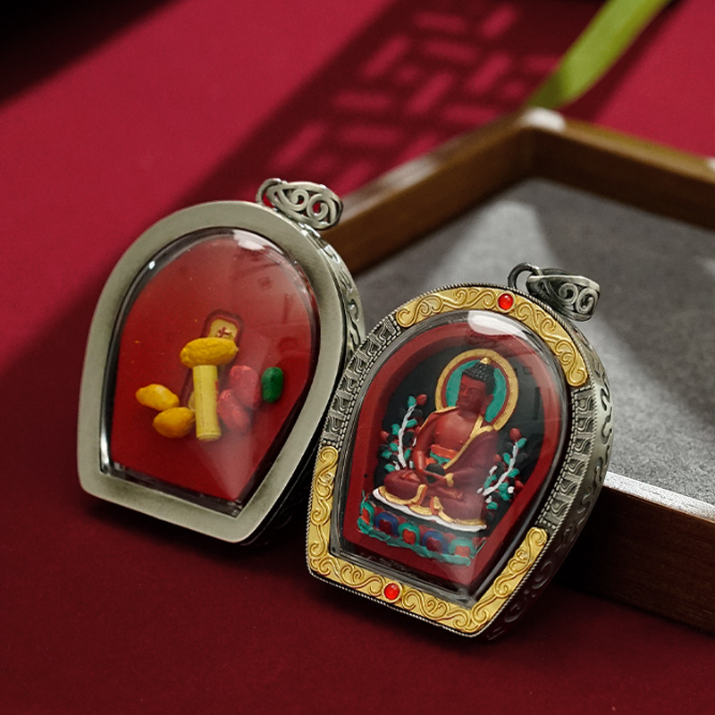 Cinnabar Hand-Painted Thangka Tibetan Pendant