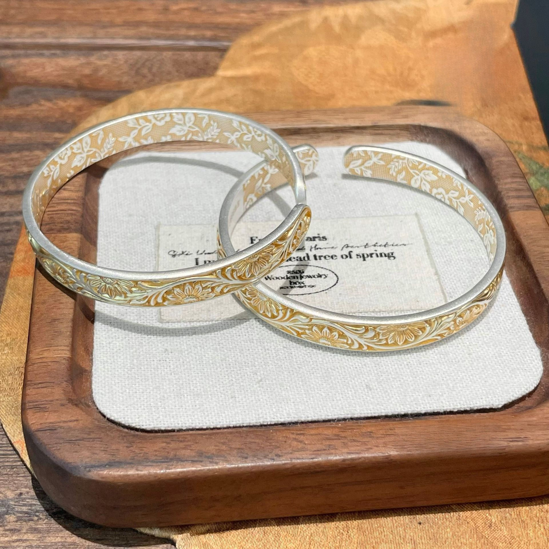 Pure Silver 999.9 Gold-Plated Tang Grass Pattern Open Bracelet