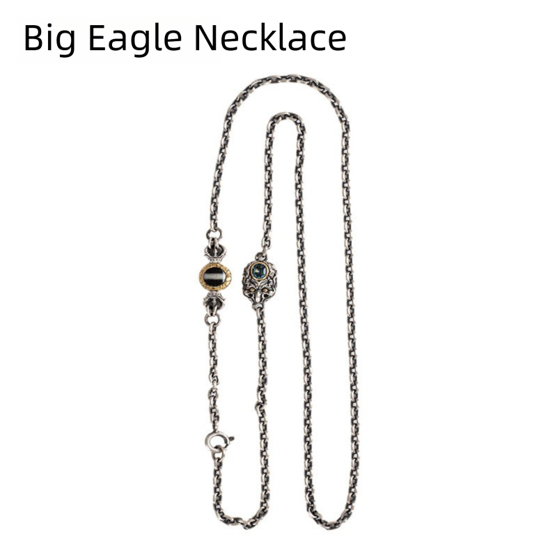 Tibetan Style Sterling Silver Big Peng Bird Gemstone Necklace