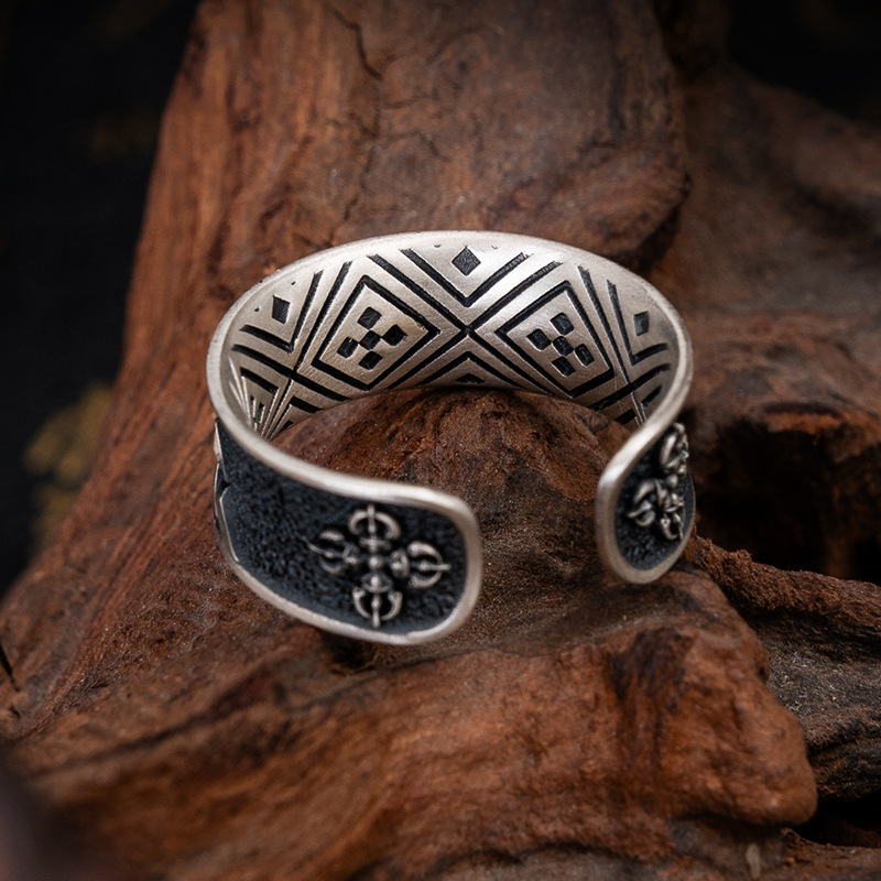 Tibetan Style Pure Silver Gold-Filled Everest Ring