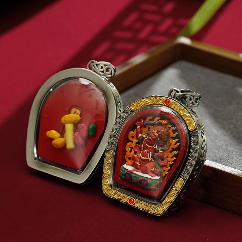 Cinnabar Hand-Painted Thangka Tibetan Pendant