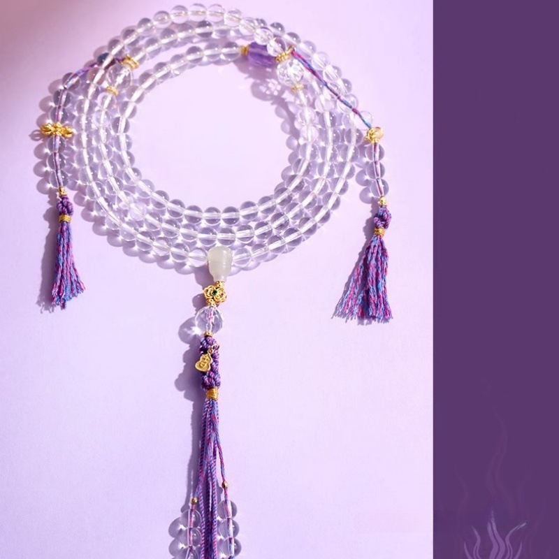 White Crystal Bracelet 108 Beads Buddhist Prayer Beads