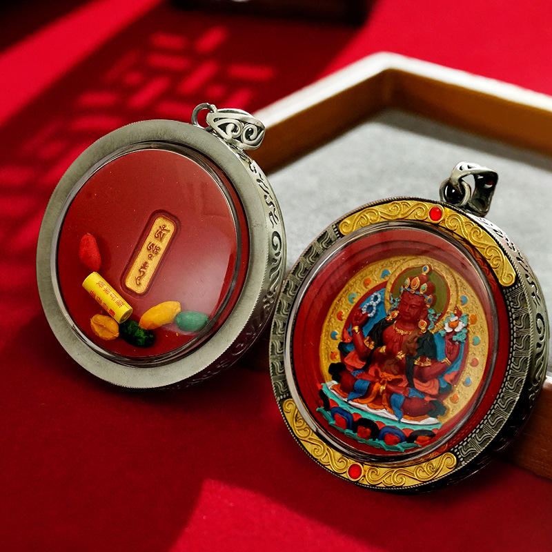 Cinnabar Thangka Hand-Painted Three-Dimensional Pendant