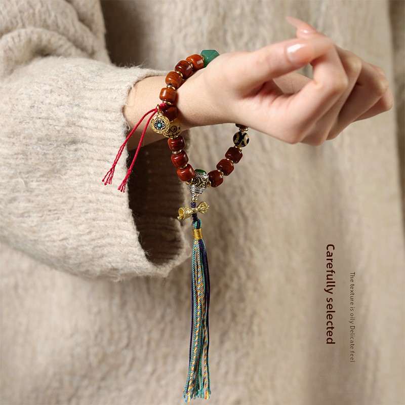 Tibetan Style Cow Bone Straight Cut Barrel Bead Single Circle Handheld String