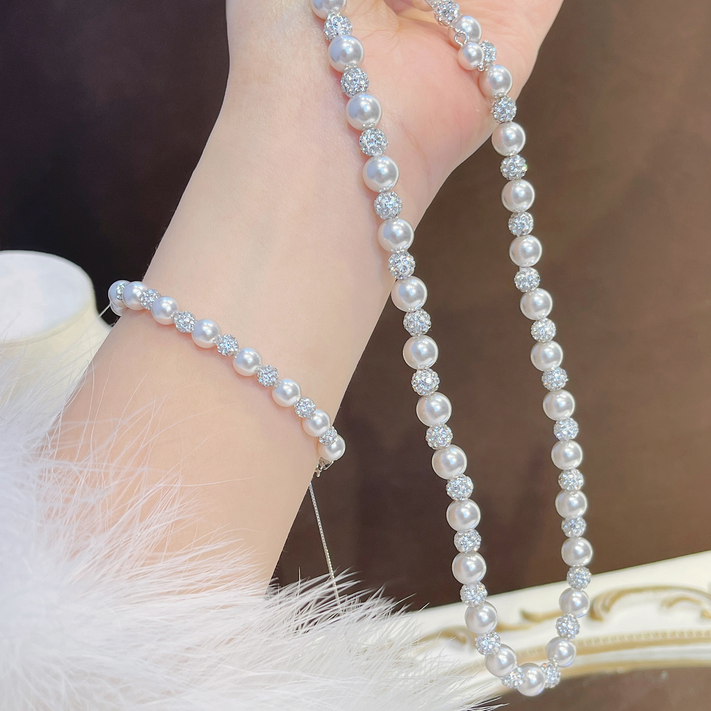 s925 Sterling Silver Manta Rose Color Pearl Bracelet