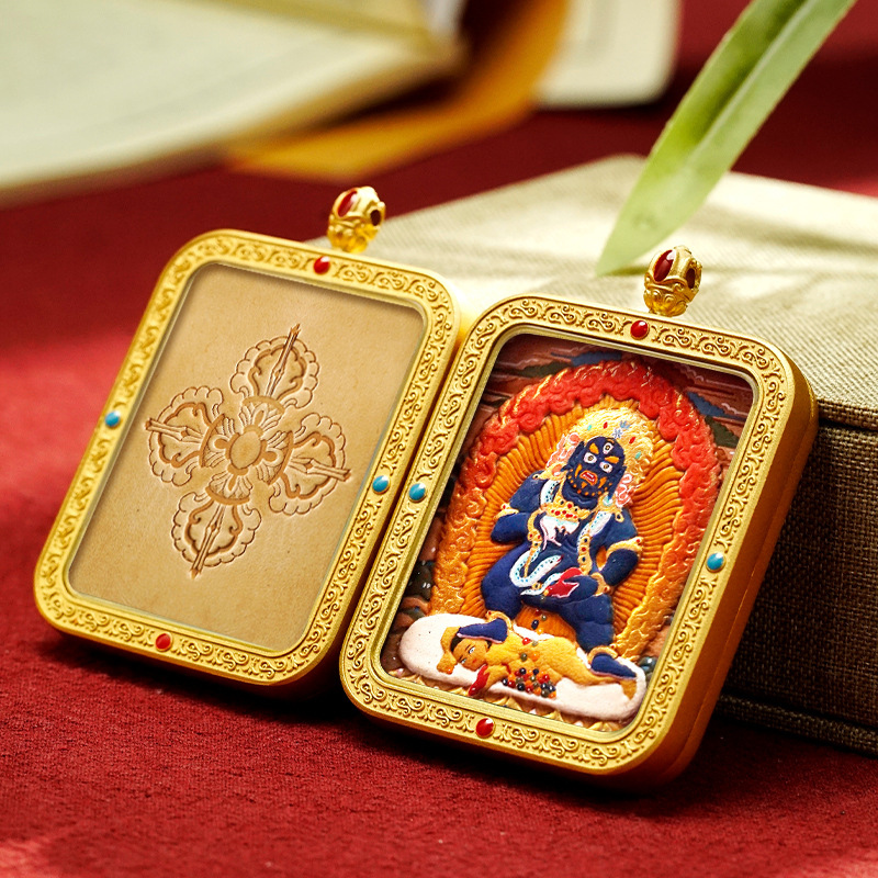 Tibetan Style Hand Painted Leather Carving Thangka Pendant