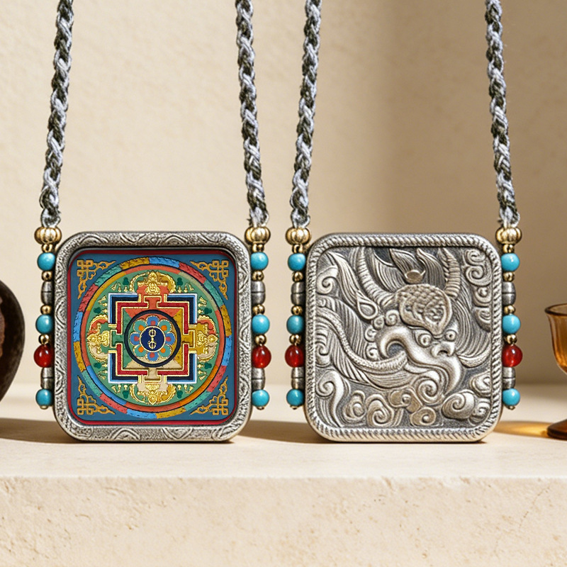 Tibetan Hand-painted Rubbing Three-dimensional Thangka Necklace