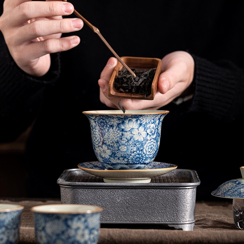 Dehua Old Pottery Clay Three-Talent Covered Bowl High-End Tea Bowl with Lid Tea Set