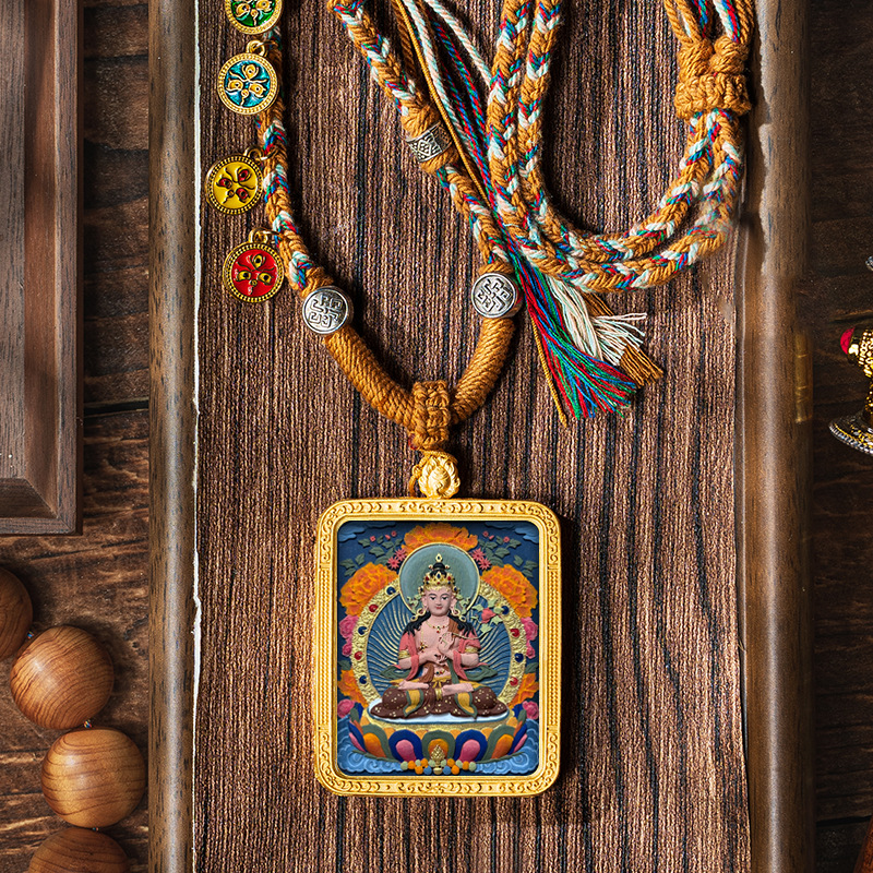 Hand-painted Pendant Six-Word Mantra Thangka