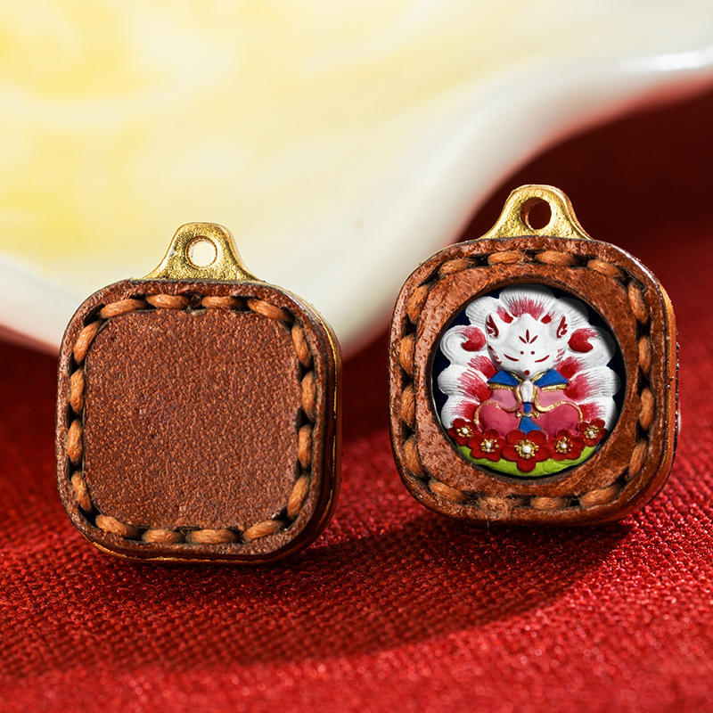 Leather Small Box Rubbing Painting Thangka Pendant