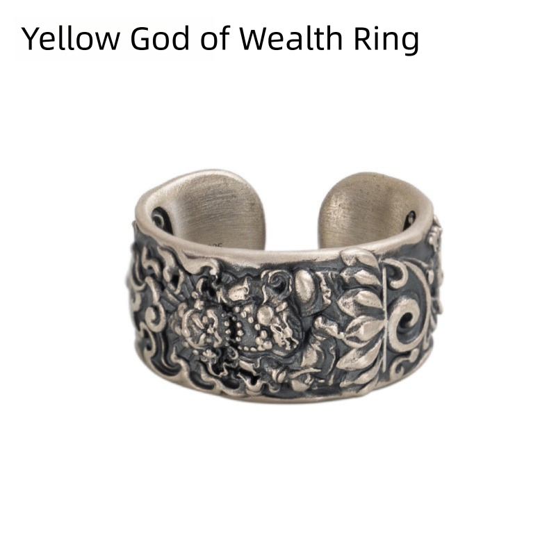 Tibetan Style Pure Silver Yellow God of Wealth Ring