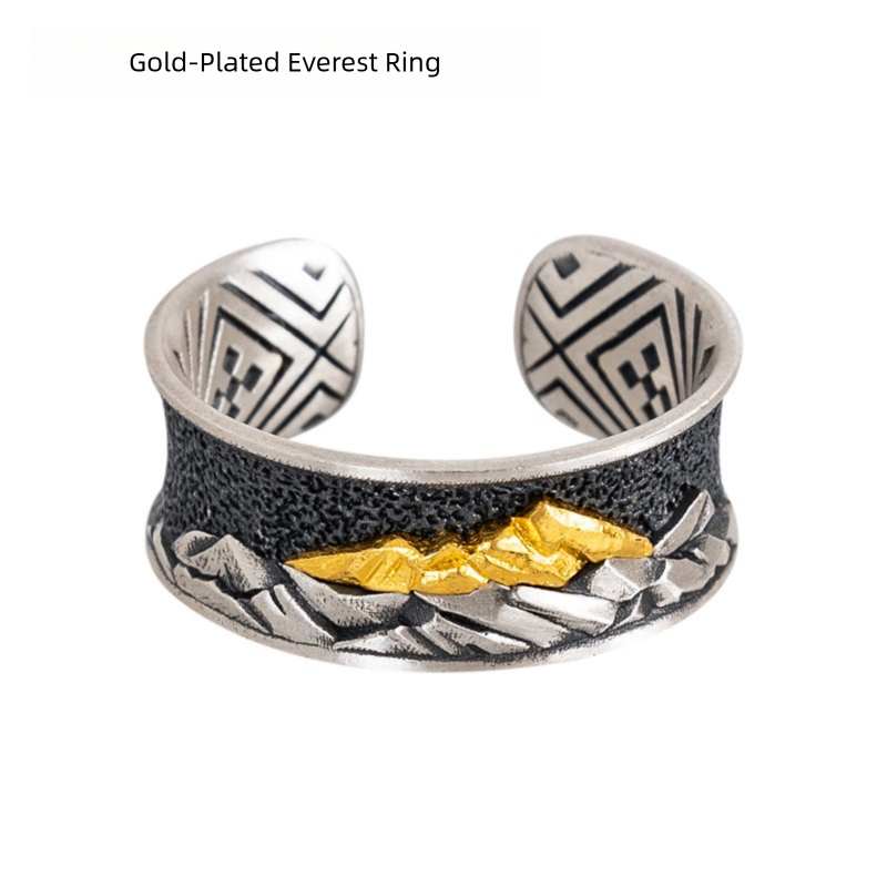 Tibetan Style Pure Silver Gold-Filled Everest Ring