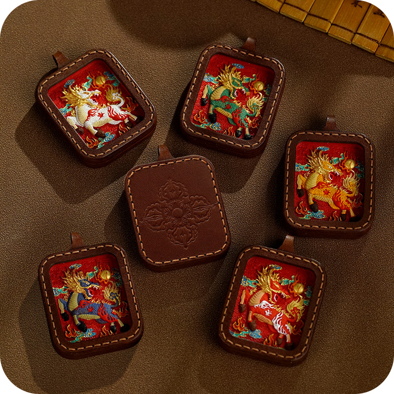 Hand-painted Cinnabar Five Elements Thangka Pendant