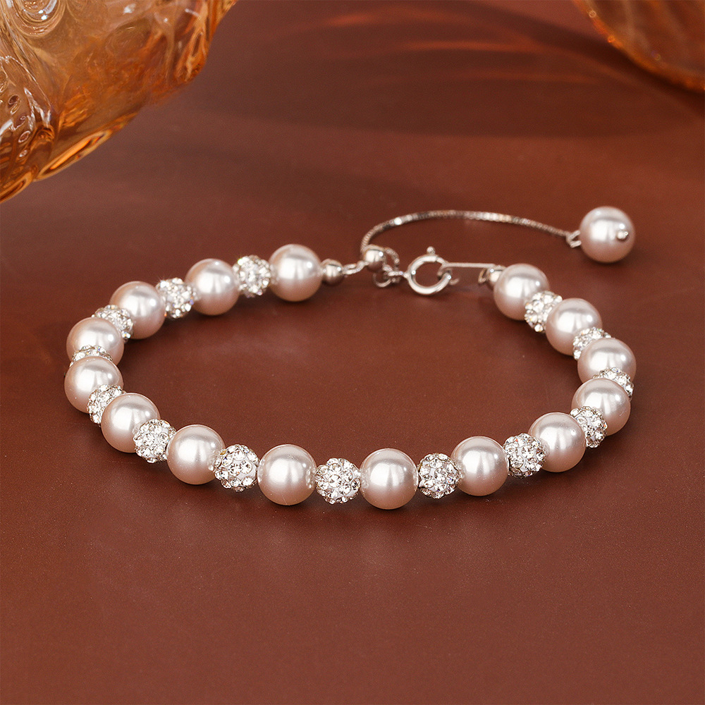 s925 Sterling Silver Manta Rose Color Pearl Bracelet