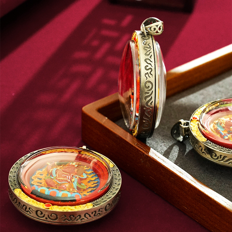 Cinnabar Thangka Hand-Painted Three-Dimensional Pendant