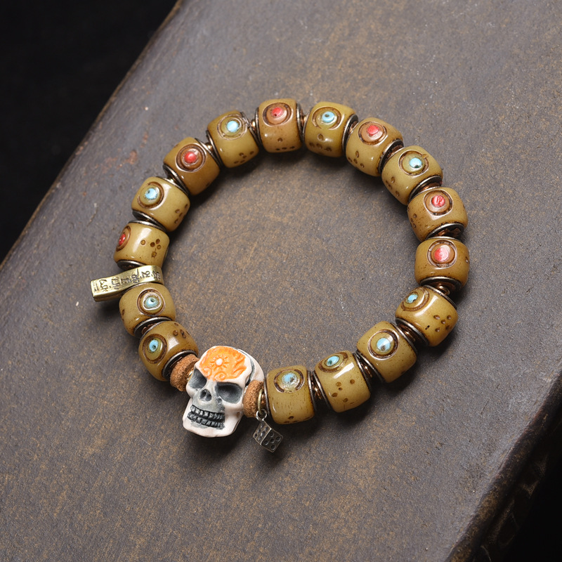 Tibetan Yak Bone Carved Barrel Bead Bracelet