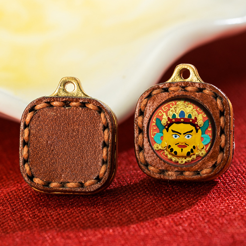 Leather Small Box Rubbing Painting Thangka Pendant