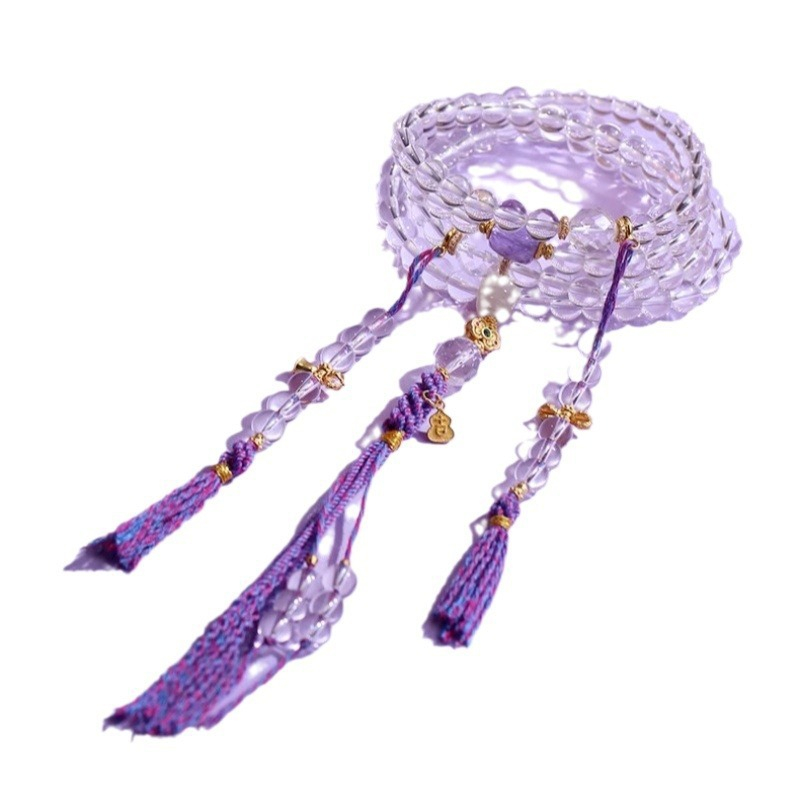 White Crystal Bracelet 108 Beads Buddhist Prayer Beads