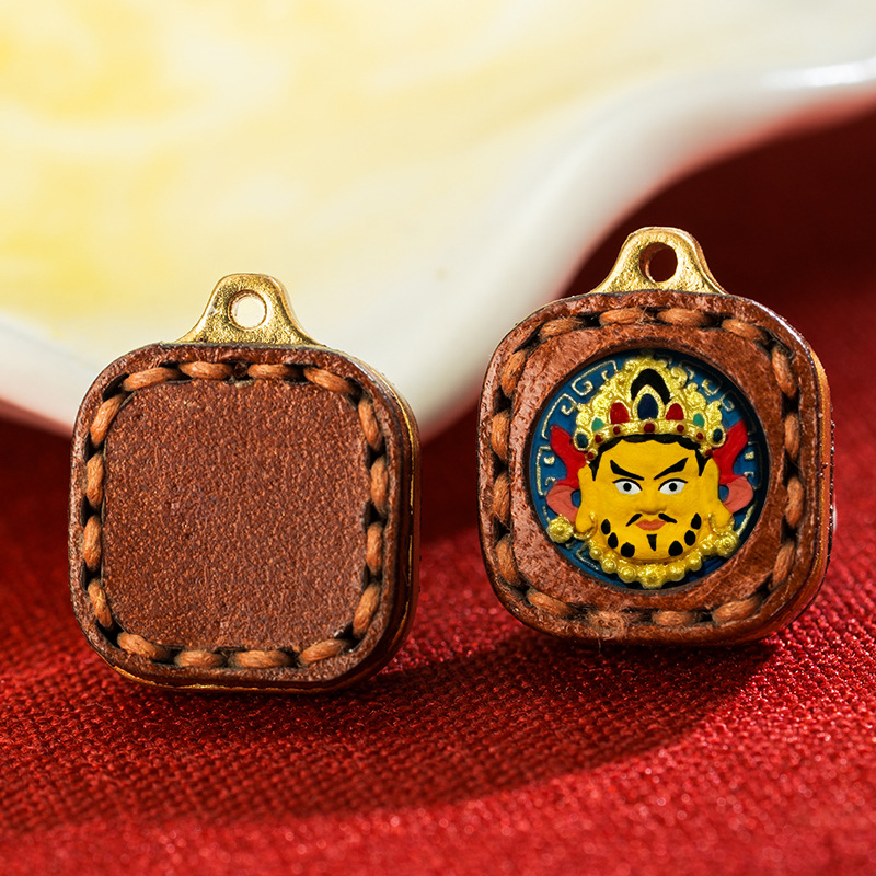 Leather Small Box Rubbing Painting Thangka Pendant
