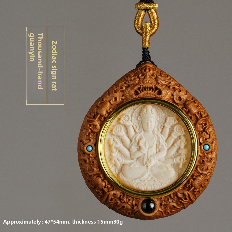 Mammoth Ivory Zodiac Guardian Buddha Ebony Pendant