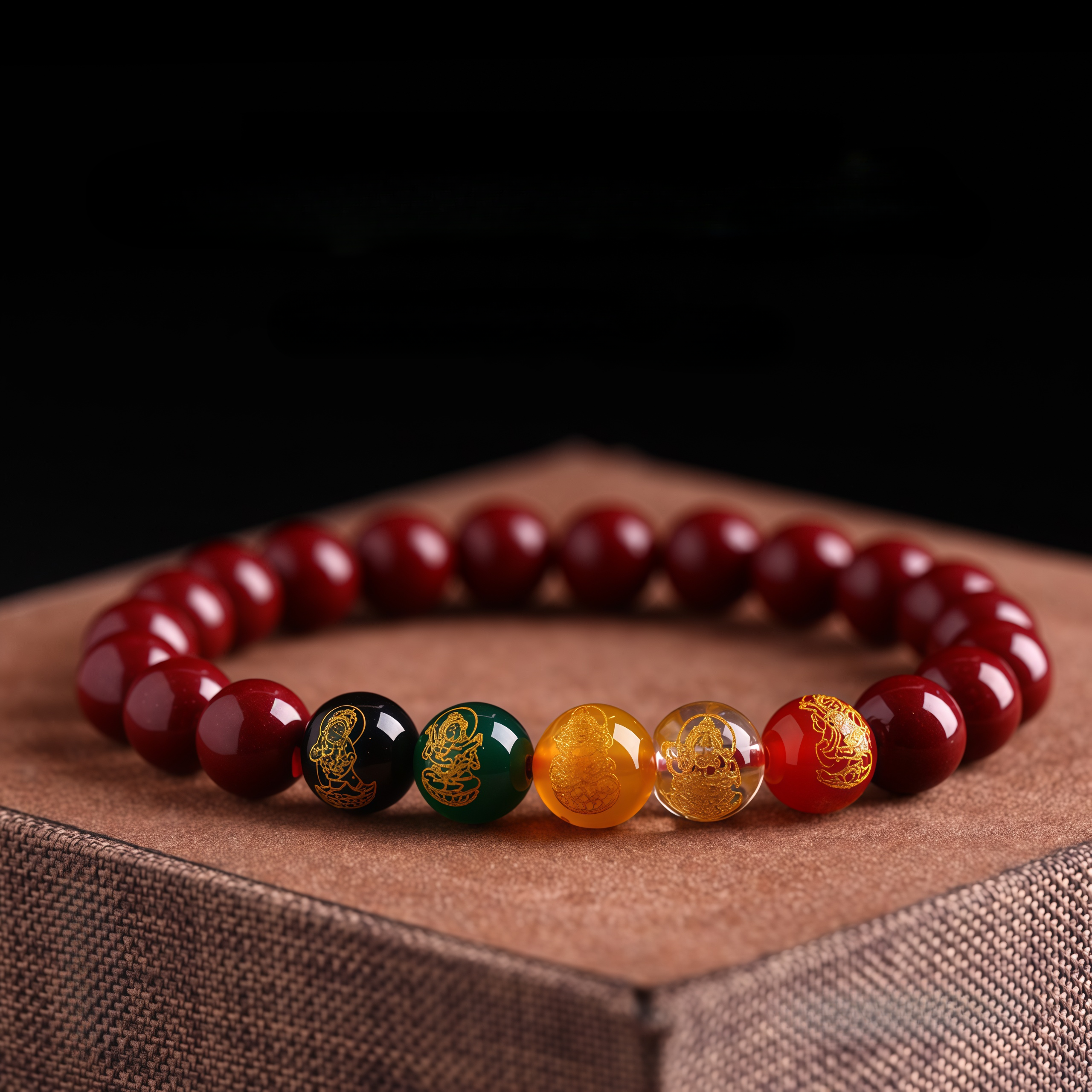 Collection Original Natural Cinnabar Bracelet Five Directions God of Wealth Bracelet Zodiac Year
