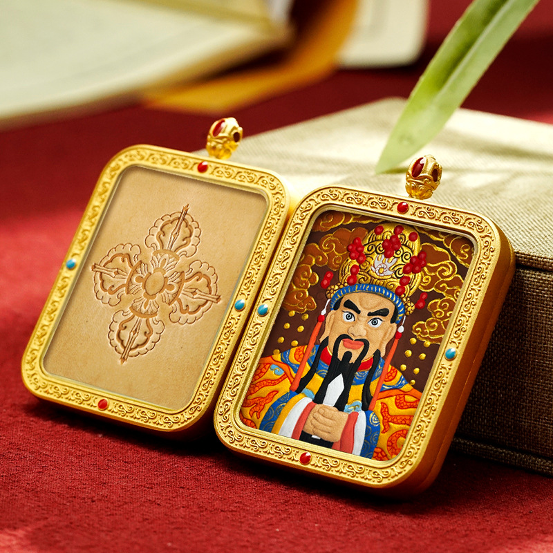 Tibetan Style Hand Painted Leather Carving Thangka Pendant