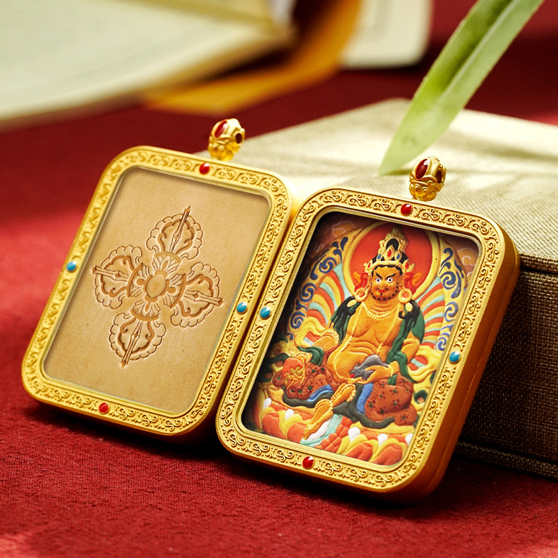 Tibetan Style Hand Painted Leather Carving Thangka Pendant