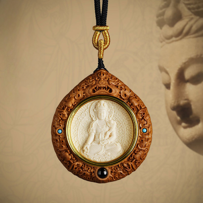 Mammoth Ivory Zodiac Guardian Buddha Ebony Pendant