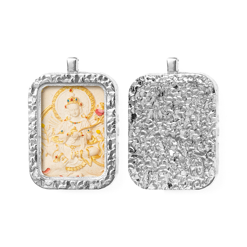 Hand-painted Rubbing Thangka White Copper Pendant