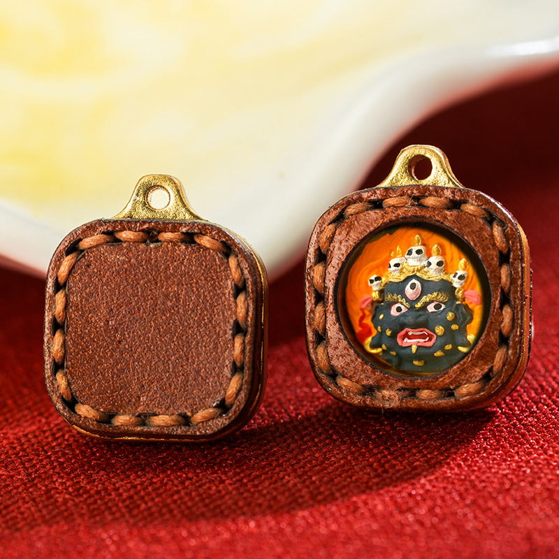 Leather Small Box Rubbing Painting Thangka Pendant