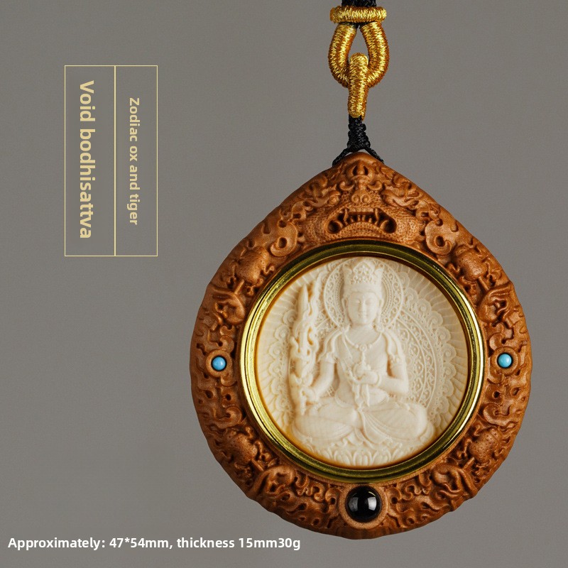 Mammoth Ivory Zodiac Guardian Buddha Ebony Pendant