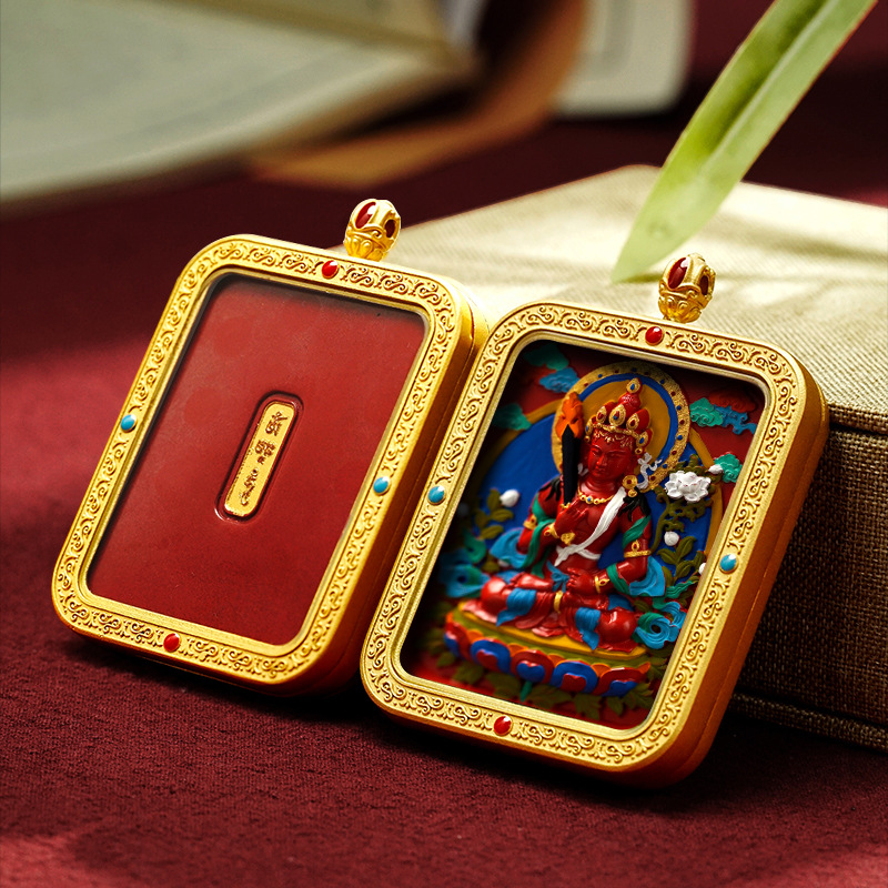 Collection of Cinnabar Tibetan Style Hand-painted Rubbing Thangka Pendant