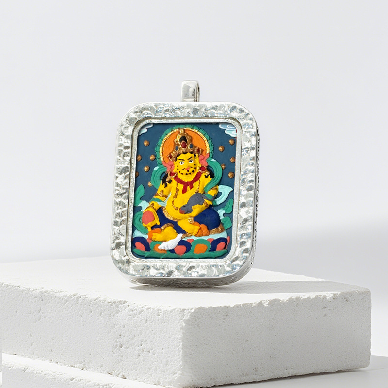 Hand-painted Rubbing Thangka White Copper Pendant