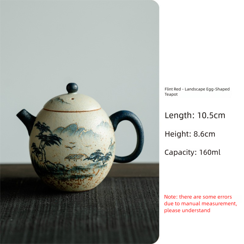 Blue and White Mountain Water Fire Stone Red Underglaze Color Teapot