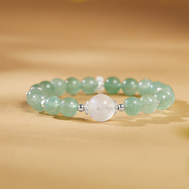 S925 Sterling Silver Green Strawberry Moonlight Fortune Bracelet
