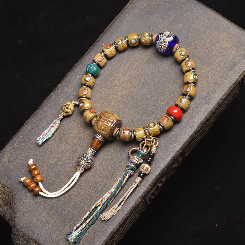 Tibetan Yak Bone Carved Barrel Bead Bracelet
