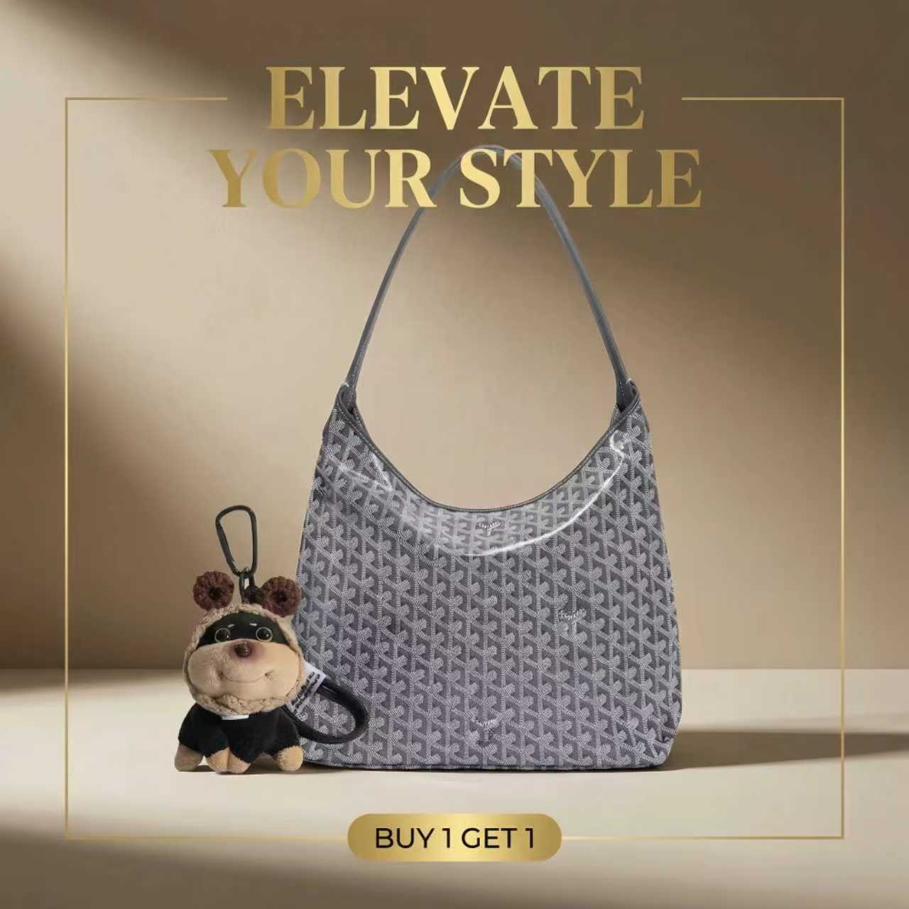Woman carrying classic monogram tote bag, stylish everyday shoulder bag