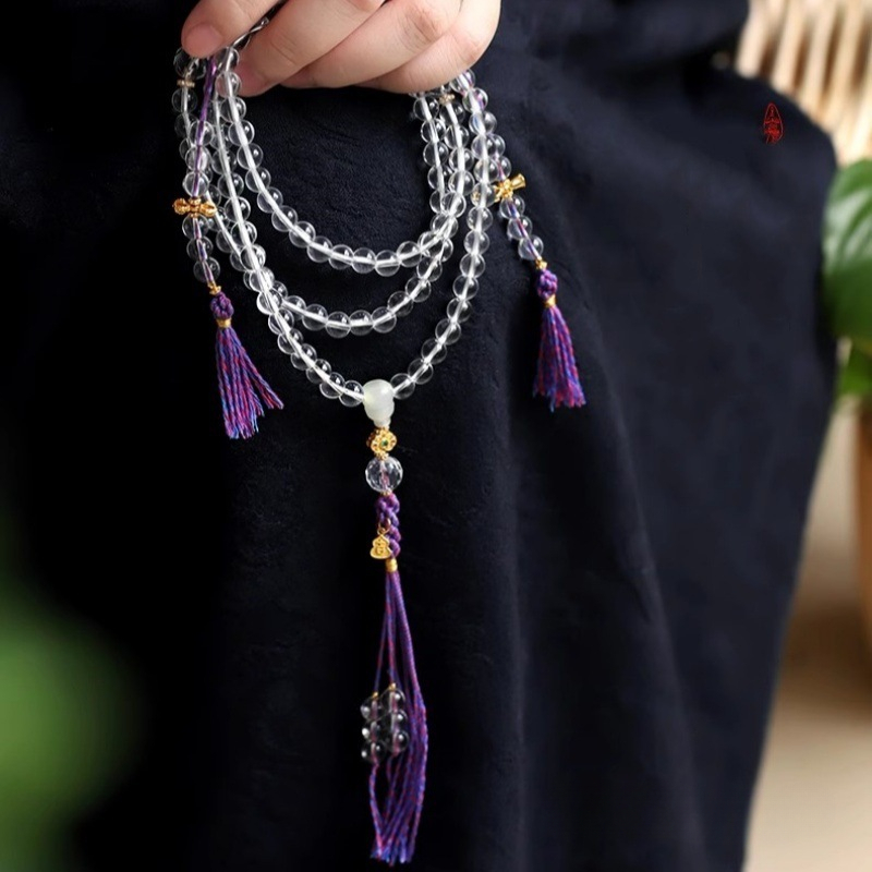 White Crystal Bracelet 108 Beads Buddhist Prayer Beads