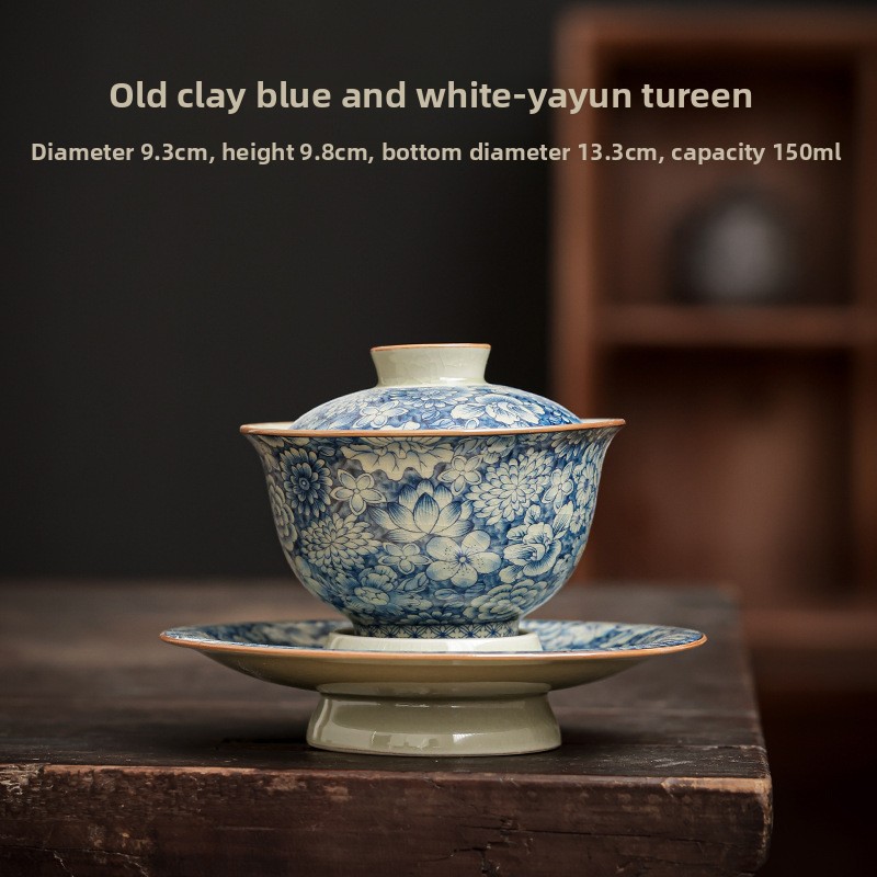 Dehua Old Pottery Clay Three-Talent Covered Bowl High-End Tea Bowl with Lid Tea Set