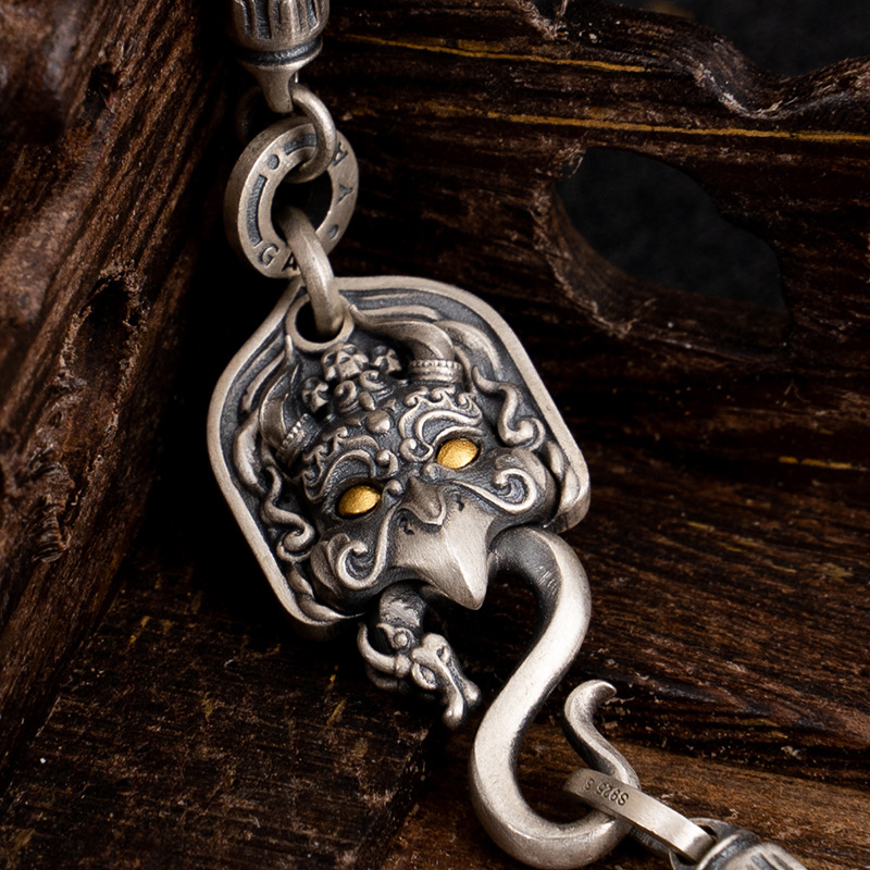 Tibetan Style Pure Silver Golden Winged Great Peacock Bird Necklace