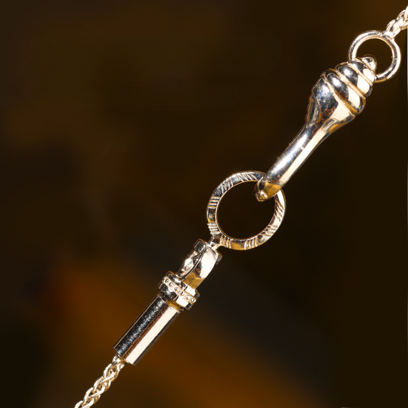 Tibetan Style Pure Silver and White Gold Dharma Horn Universal Necklace