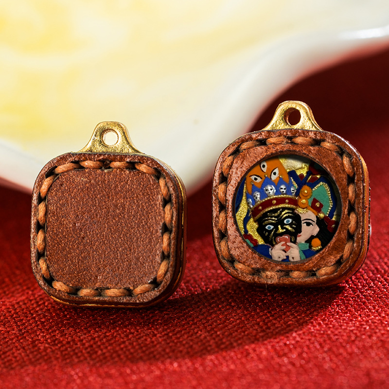 Leather Small Box Rubbing Painting Thangka Pendant
