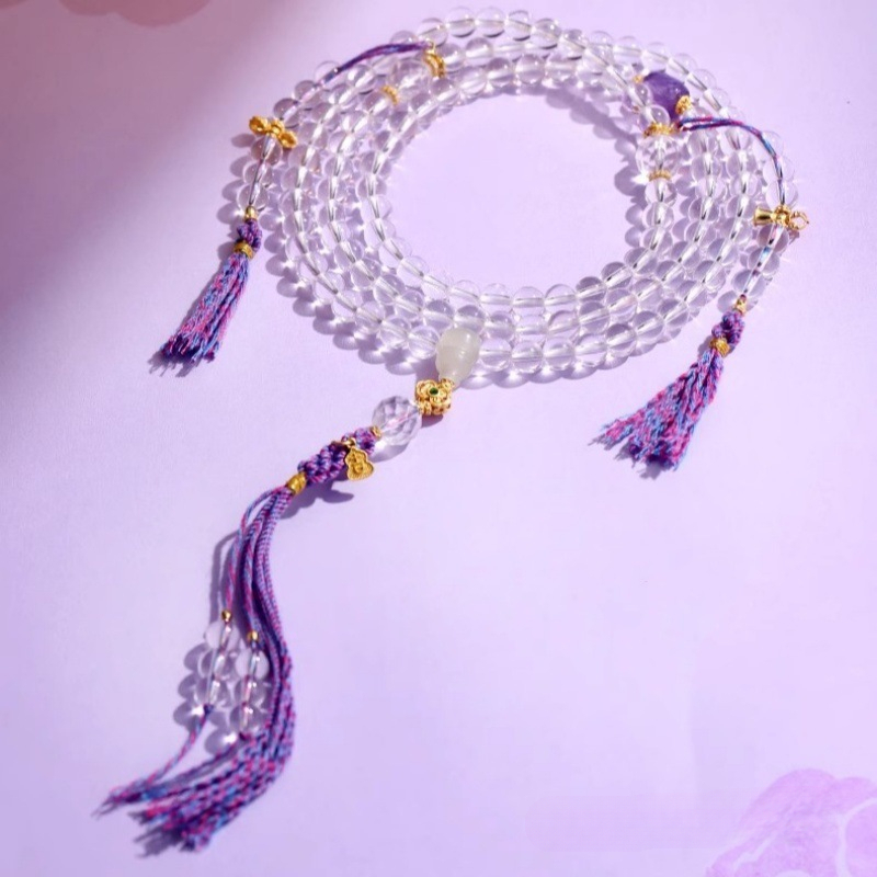 White Crystal Bracelet 108 Beads Buddhist Prayer Beads