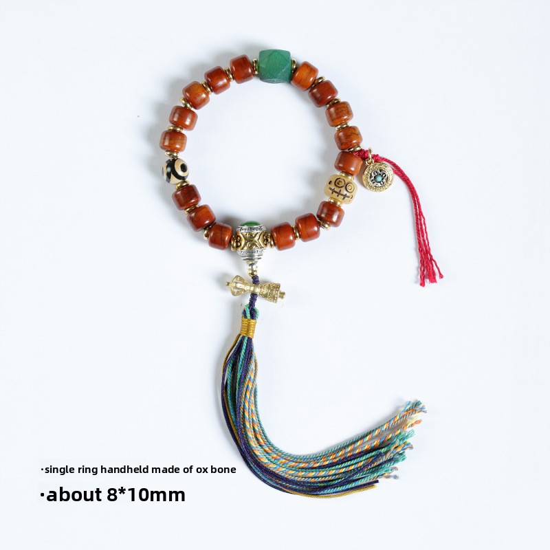 Tibetan Style Cow Bone Straight Cut Barrel Bead Single Circle Handheld String