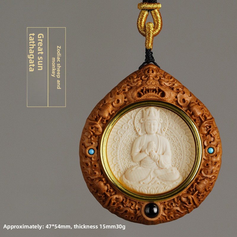 Mammoth Ivory Zodiac Guardian Buddha Ebony Pendant