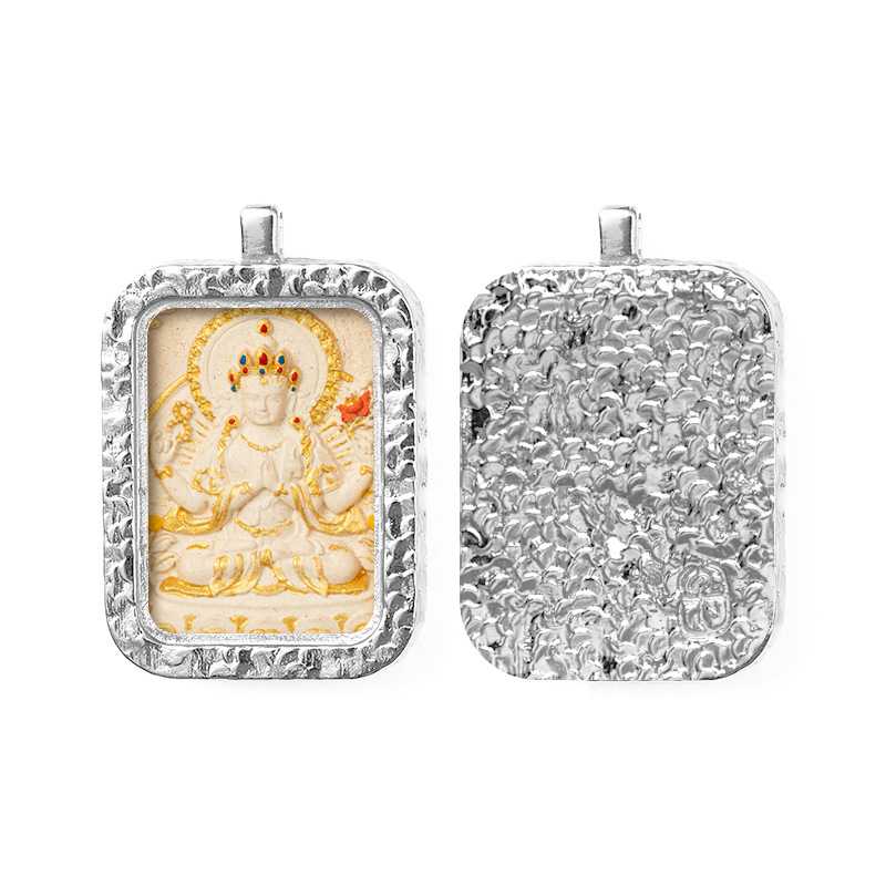 Hand-painted Rubbing Thangka White Copper Pendant
