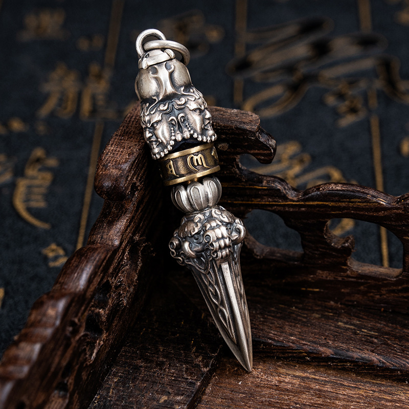 Tibetan Style Pure Silver Vajra Pendant